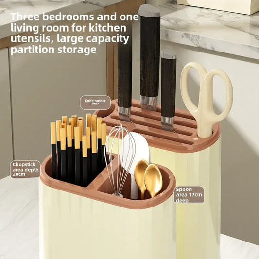 Kitchen Shelf with Cutting Board & Knife Holder – Countertop Drain Rack & Cutlery Organiser